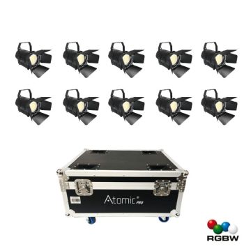 10 fari teatrali Atomic Pro Fenice 50Cob RGBW con flightcase
