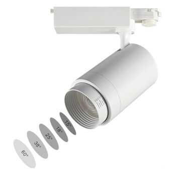Faretto LED Bianco per binario Global FLZ-20 zoom 15°-60° 20 Watt 3200K