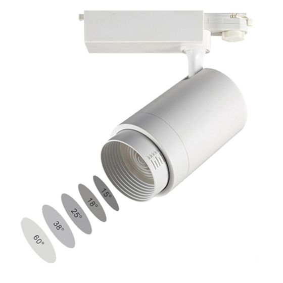 Faretto LED Bianco per binario Global FLZ-20 zoom 15&deg;-60&deg; 20 Watt 3200K
